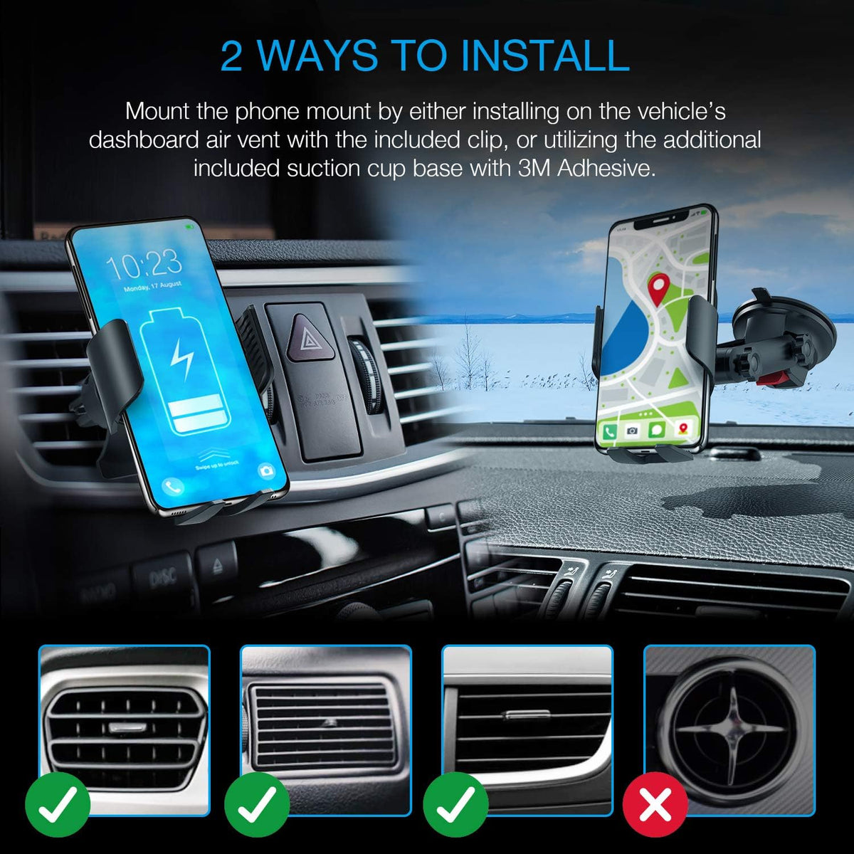 X5 Motorized Qi Car Mount - 15W/7.5W Wireless Charging, Auto Sensing Clamping for iPhone, Android & Galaxy Smartphones