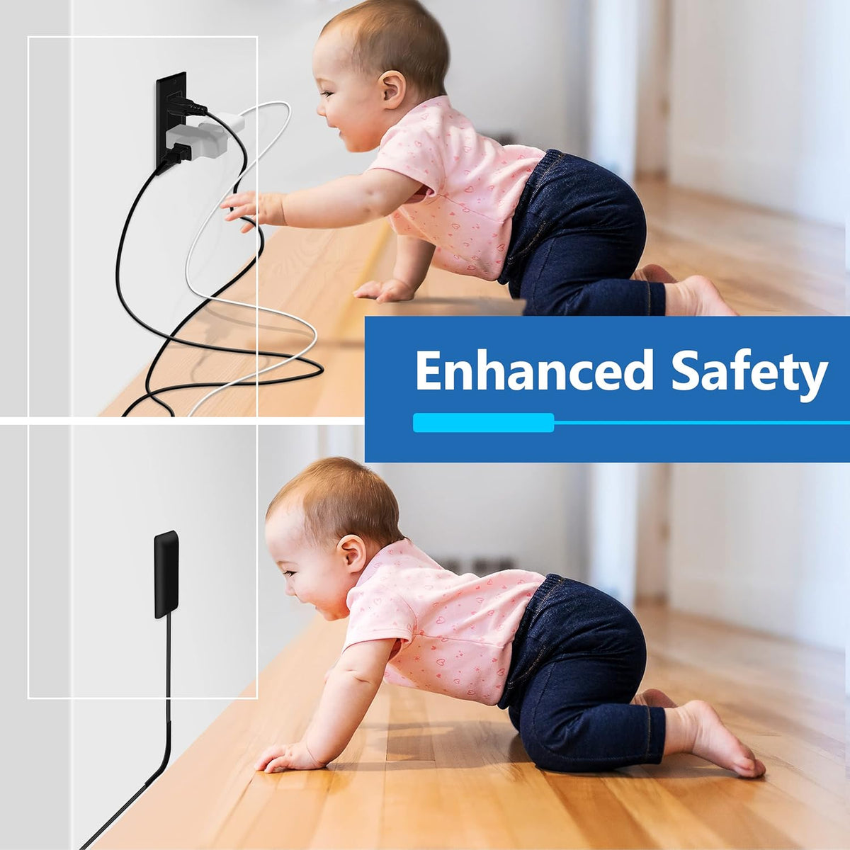 LIDER Flat-Face Outlet Extender with 3 Receptacles, Ultra-Thin Wall Plate Plug, 8ft Cord, 3-Outlet Power Strip,