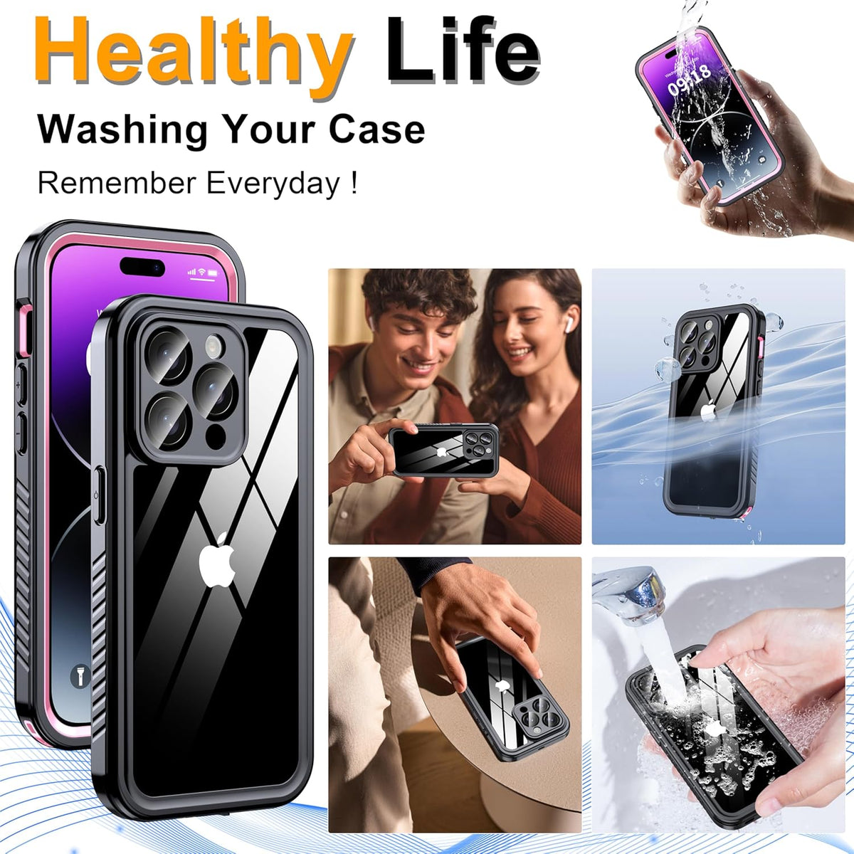 for iPhone 14 Pro Case Waterproof - Built-in Privacy Screen Protector & HD Screen Protector [IP68 Underwater] Shockproof Dustproof Full Body Protection iPhone 14 Pro Phone Case Pink