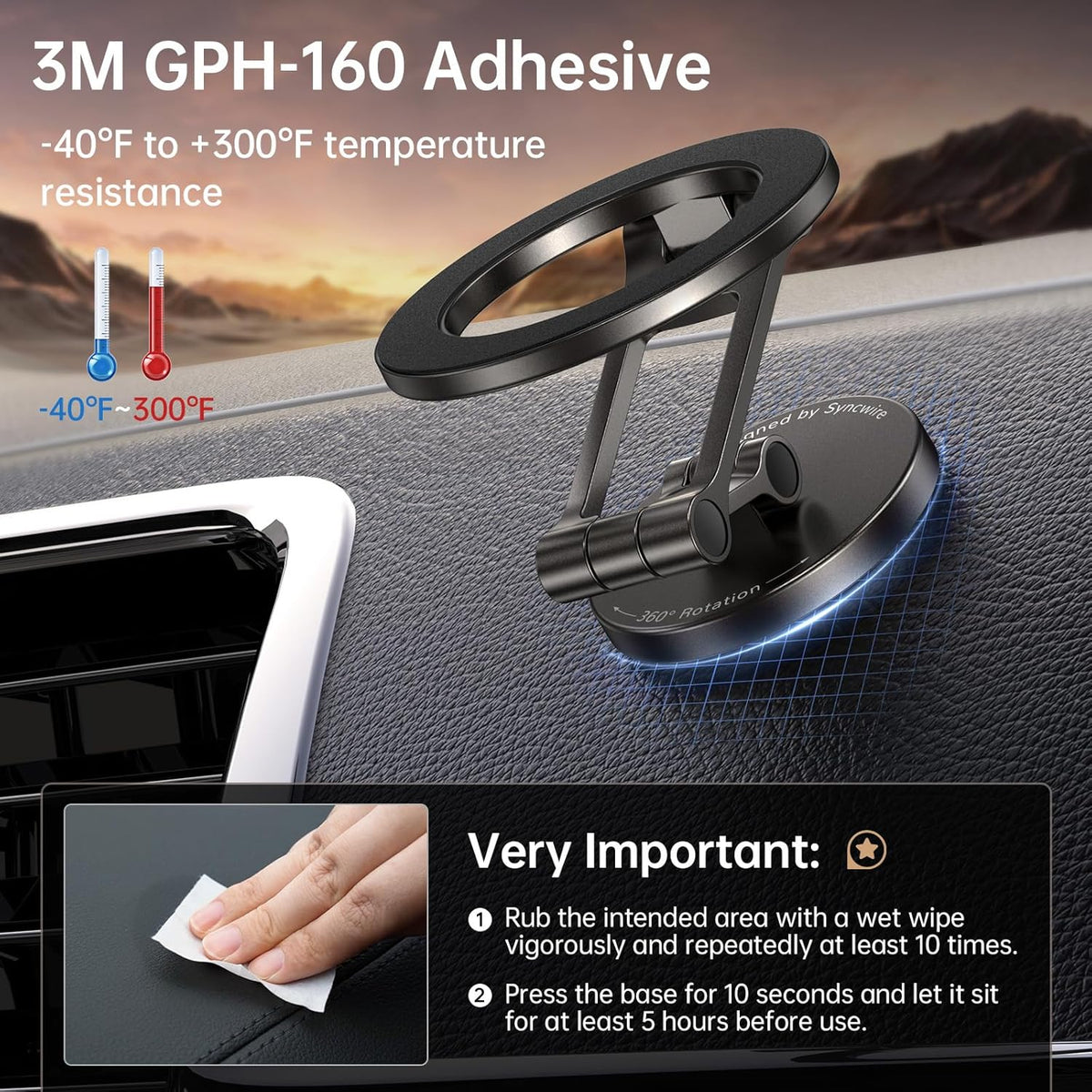 Syncwire Fits MagSafe Car Mount for Car Dash&Tesla Screen[All-Metal] Magnetic Phone Holder, [Flexible Three-axis]360° Rotation Car Mount Strong Magnets Car Phone Holder for iPhone 16 15 14 13 Pro Max