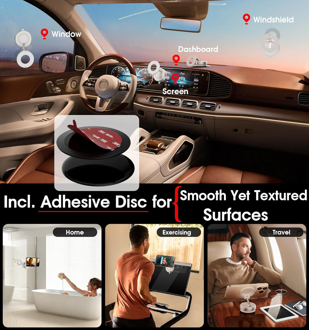 Strong Magnetic Car Phone Holder for MagSafe Ultra Vacuum Suction Cup Phone Mount 360° Cell Phone Holders for Your Car Accessories for iPhone 16 15 14 13 12 Android