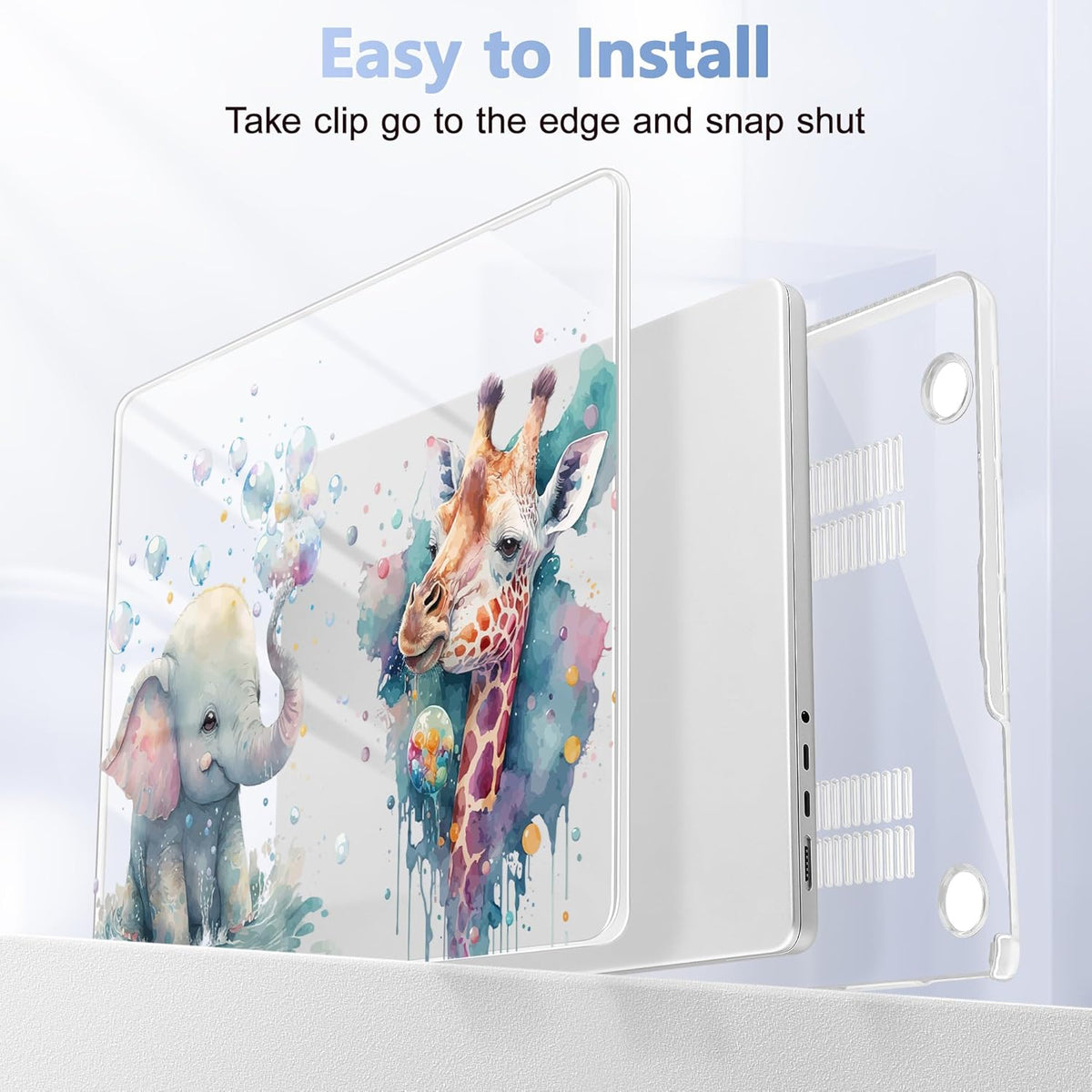 for MacBook Pro 16 inch Case 2021 2022 2023 2024 Release A3186 A3403 M4 A2991 M3 A2780 M2 A2485 M1 Pro/Max, Hard Shell Case with Screen Protector & Keyboard Cover, Elephant & Giraffe