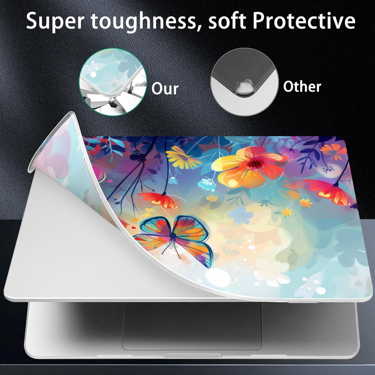 for MacBook Pro 16 inch Case 2021 2022 2023 2024 Release A3186 A3403 M4 A2991 M3 A2780 M2 A2485 M1 Pro/Max, Hard Shell Case with Screen Protector & Keyboard Cover, Flowers & Butterflies
