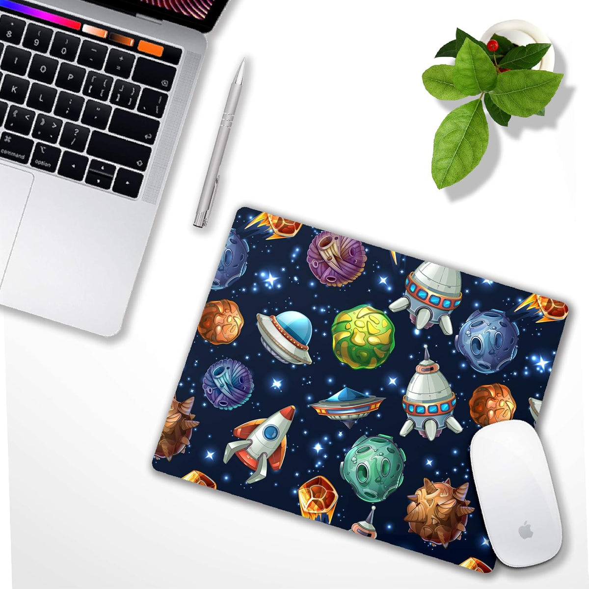 Kids Mouse pad Computer Mousepad with Comic Space with Planets and Spaceships Design Personalized Mouse mat for Laptop Computer Office Decoration Accessories Gift