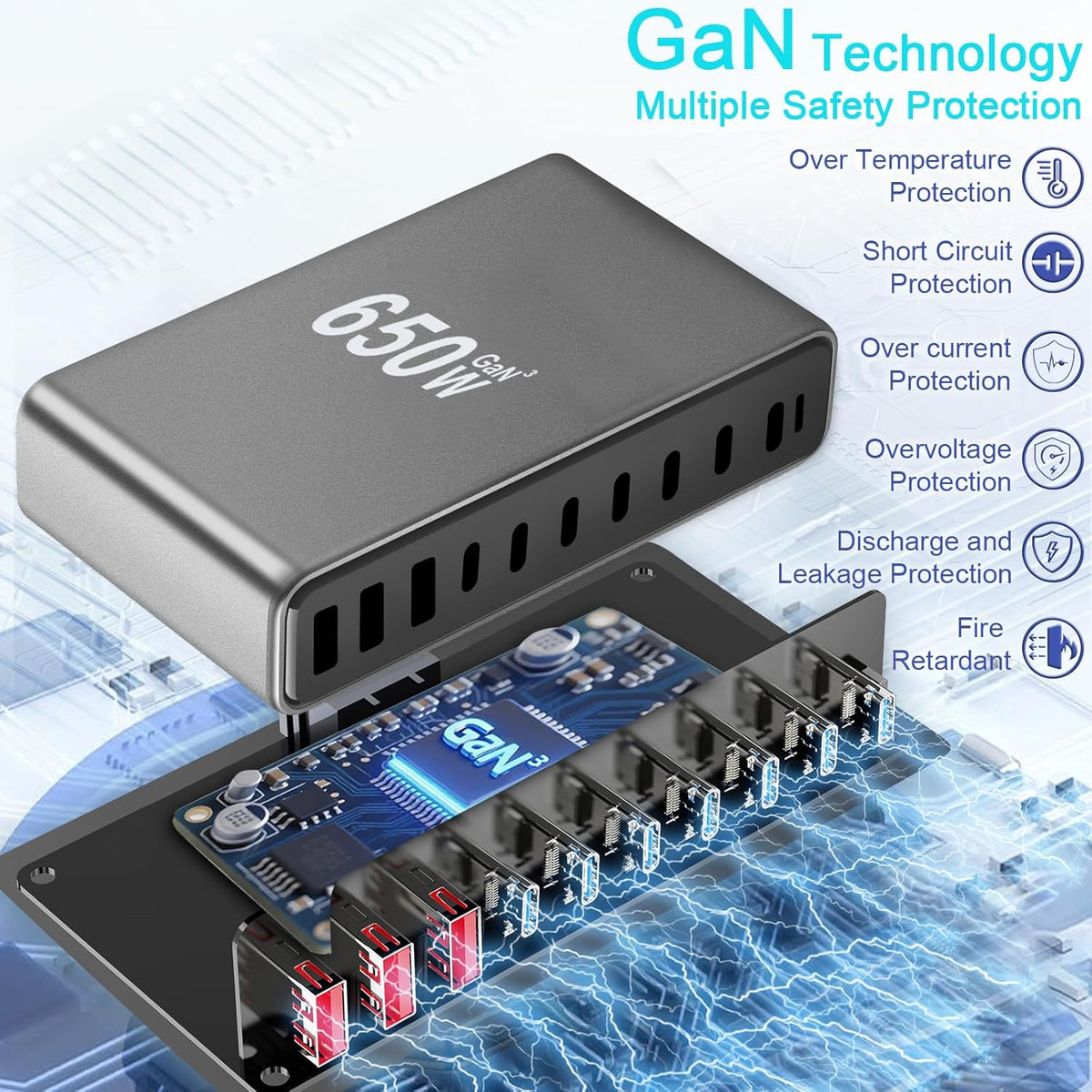 650W USB C Fast Charger Block, 10 Port USB Charging Station, GaN Ⅲ Pro Double 140W PD PPS Port Fast Charging Station,Laptop Wall Charger Compatible with DELL, HP, MacBook Pro,iPhone 16,Galaxy S24