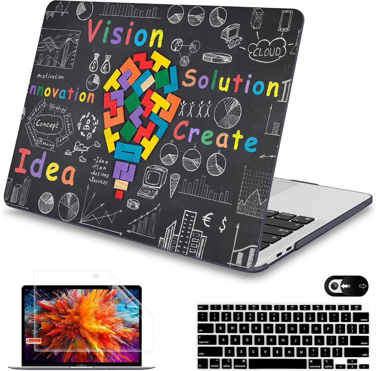 Mektron for MacBook Air 13 Case A1466/A1369 (2010-2017 Release), Snap-on Plastic Hard Shell Cover for MacBook Air 13.3 inch with Keyboard Cover,Geometric Blackboard