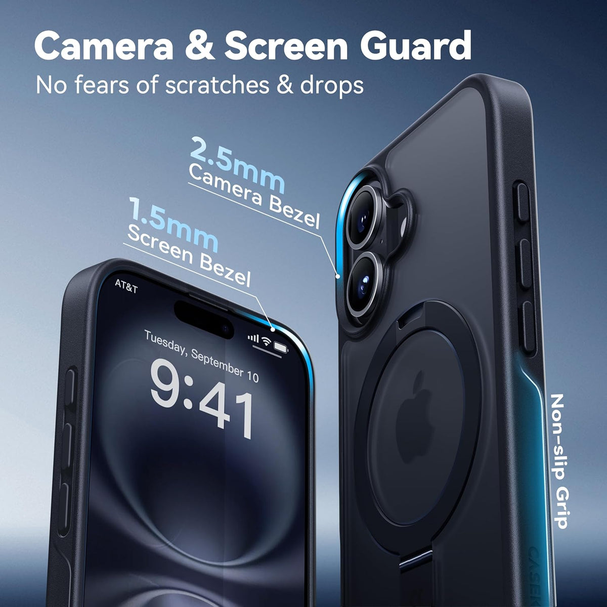 CASEKOO Designed for iPhone 16 Case with Magnetic Invisible Stand [Military Drop Protection] [Compatible with MagSafe] Shockproof Slim Translucent Matte Case 6.1 Inch, Black