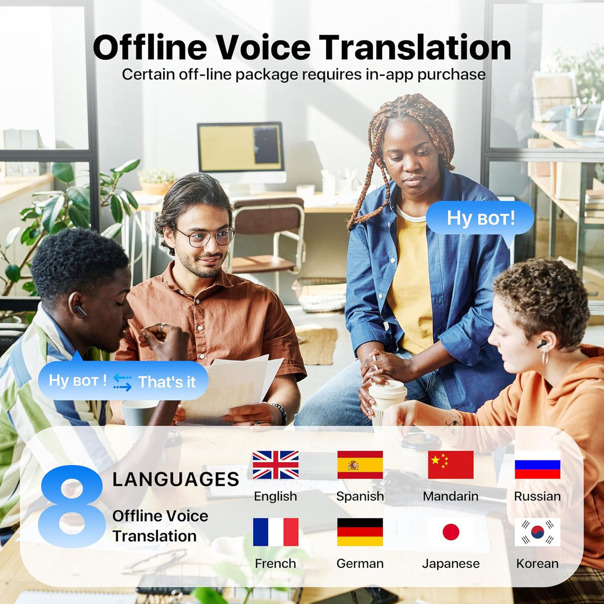 Active Noise Cancelling Wireless Earbuds with Real Time Translation, in Ear Bluetooth 5.4 Headphones Stereo Bass Ear Buds Translator via APP (Black)