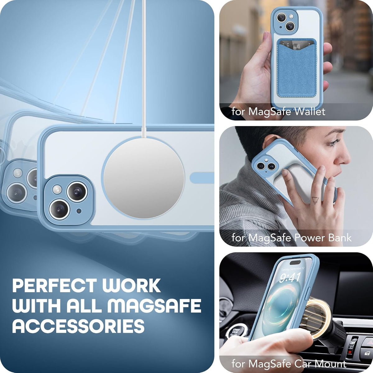 TIESZEN Sky Blue Magnetic iPhone 15 Case: Magsafe compatible, dustproof, 9H tempered glass, privacy protector, upgraded