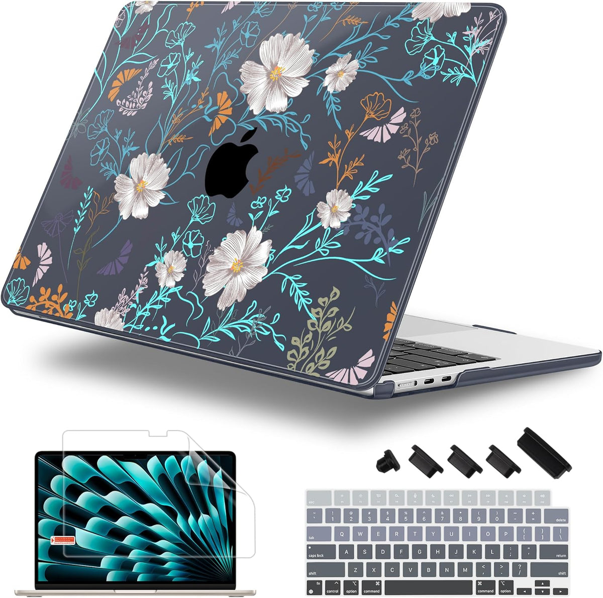 Case for MacBook Air 15 Inch 2025 2024 2023 Release M4 A3241 M3 A3114 M2 A2941, Hard Shell with Screen Protector & Keyboard Cover, Compatible with Touch ID, Rustic Flowers