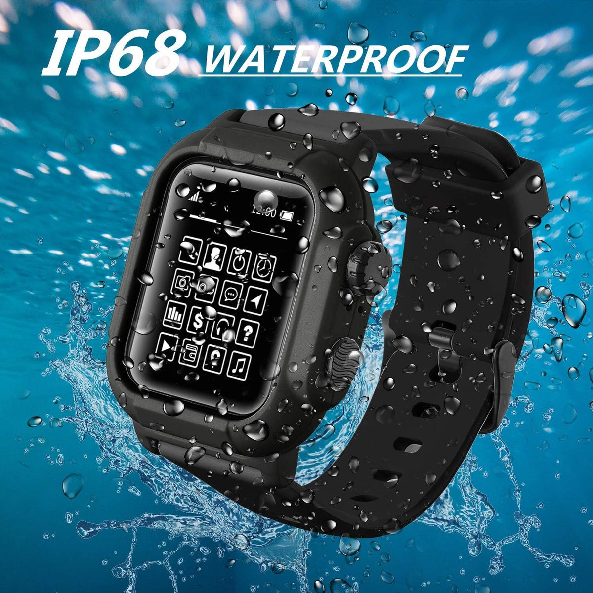 Compatible with Apple Watch Series 5/4 44mm IP68 Waterproof Case, for Series 3/2 42mm with Comfortable Silicone Band