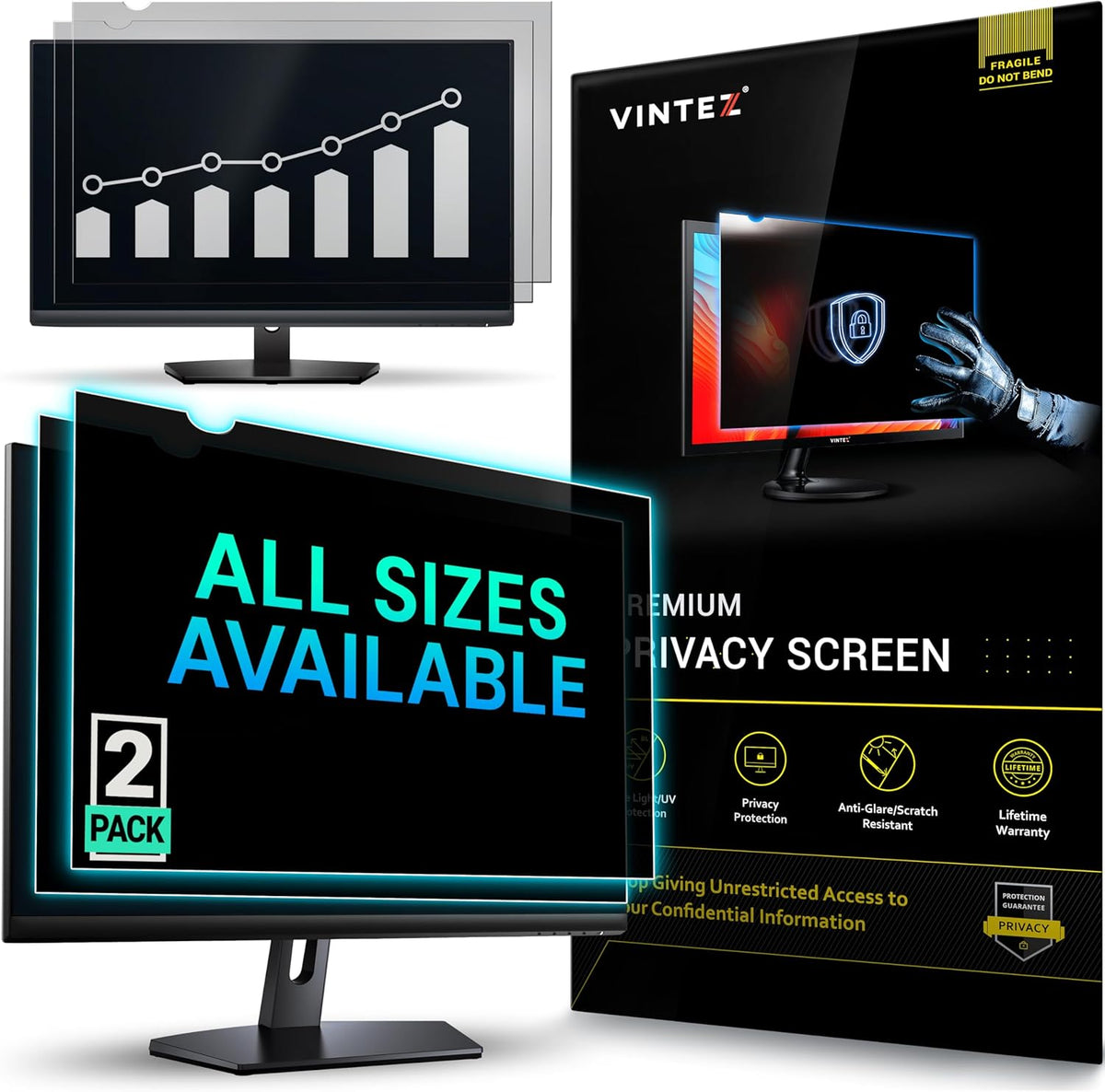 VINTEZ [2 Pack] 21.5 Inch 16:9 Privacy Screen for Computer Monitor and Laptop - Anti Glare Protector Film Blue Light Filter Eye Protection - Computer Screen Privacy Shield