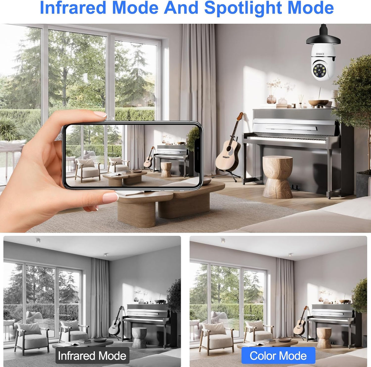 Light Bulb Security Camera, 1080P Wireless Outdoor Indoor Camera, Motion Detection, Easy Installation Socket Camera
