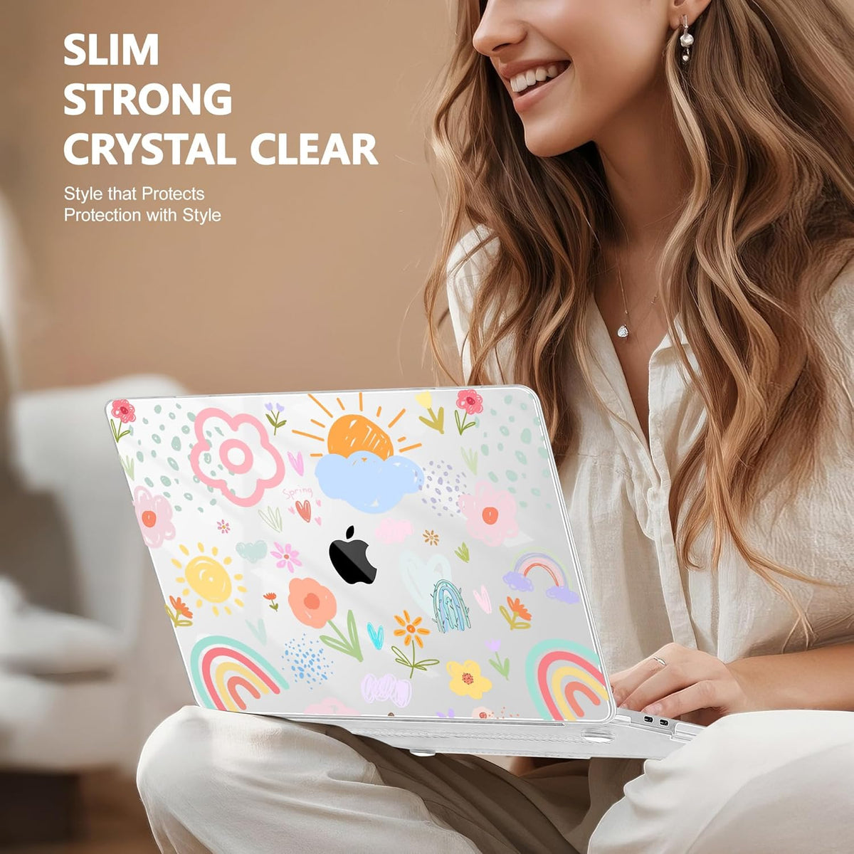 May Chen Case for MacBook Pro 13 inch M2 2023,2022,2021,2020 A2338 M1 A2251 A2289, Plastic Hard Shell Case for MacBook Pro 13" with Touch Bar Fits Touch ID, Rainbows Flowers