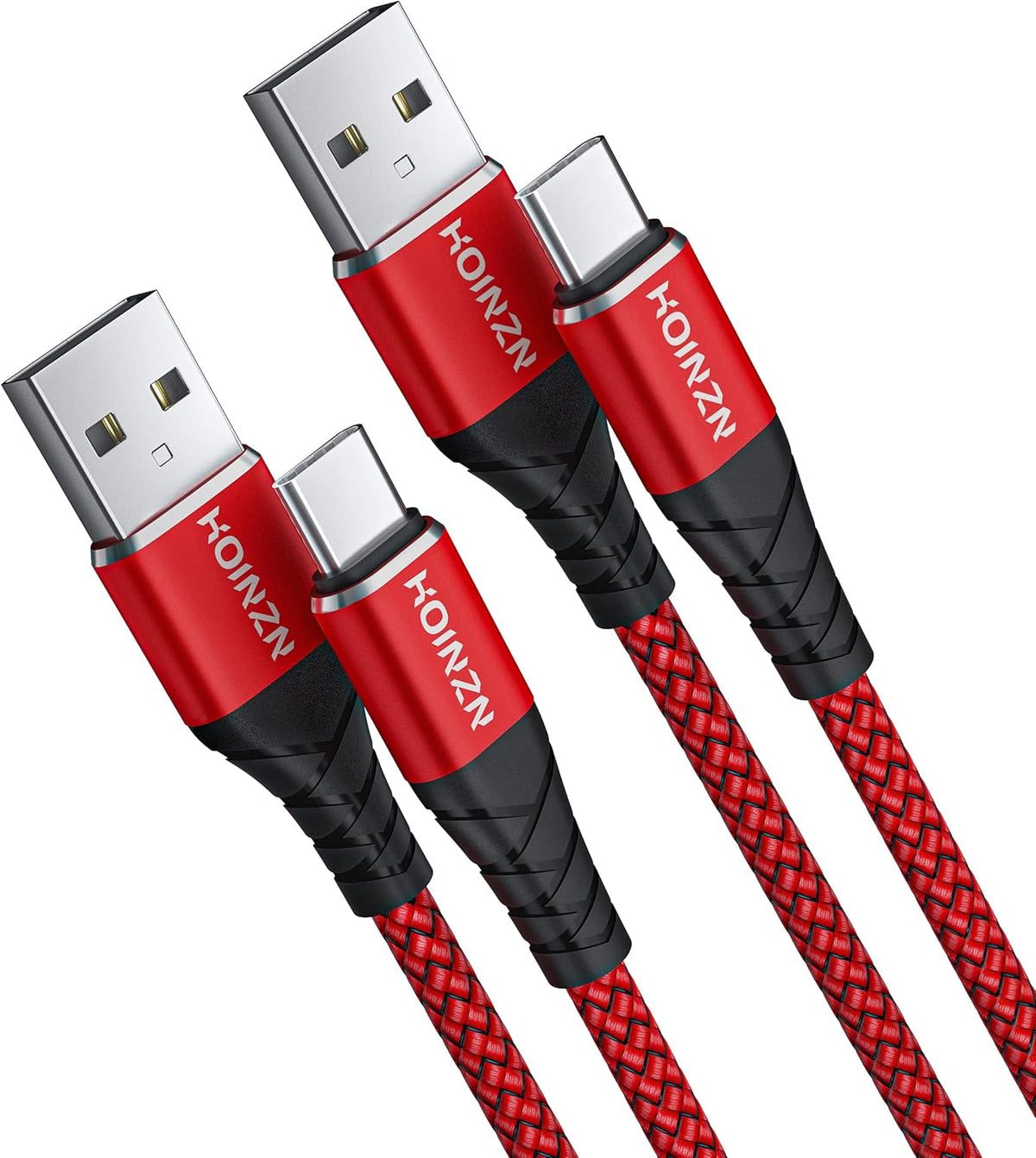 Durable Braided USB C Cable [2-Pack, 3FT] - 3A Fast Charging for Samsung Galaxy A20 A50 A51 A71, S20 S10 S9 S8 Plus, Red