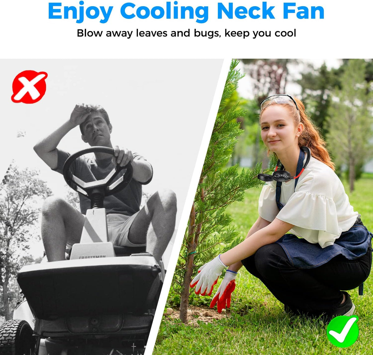 Neck Fan Portable Rechargeable, Wearable Cooling Fan with 360 Degree Rotation, 2000mAh for Travel Sports