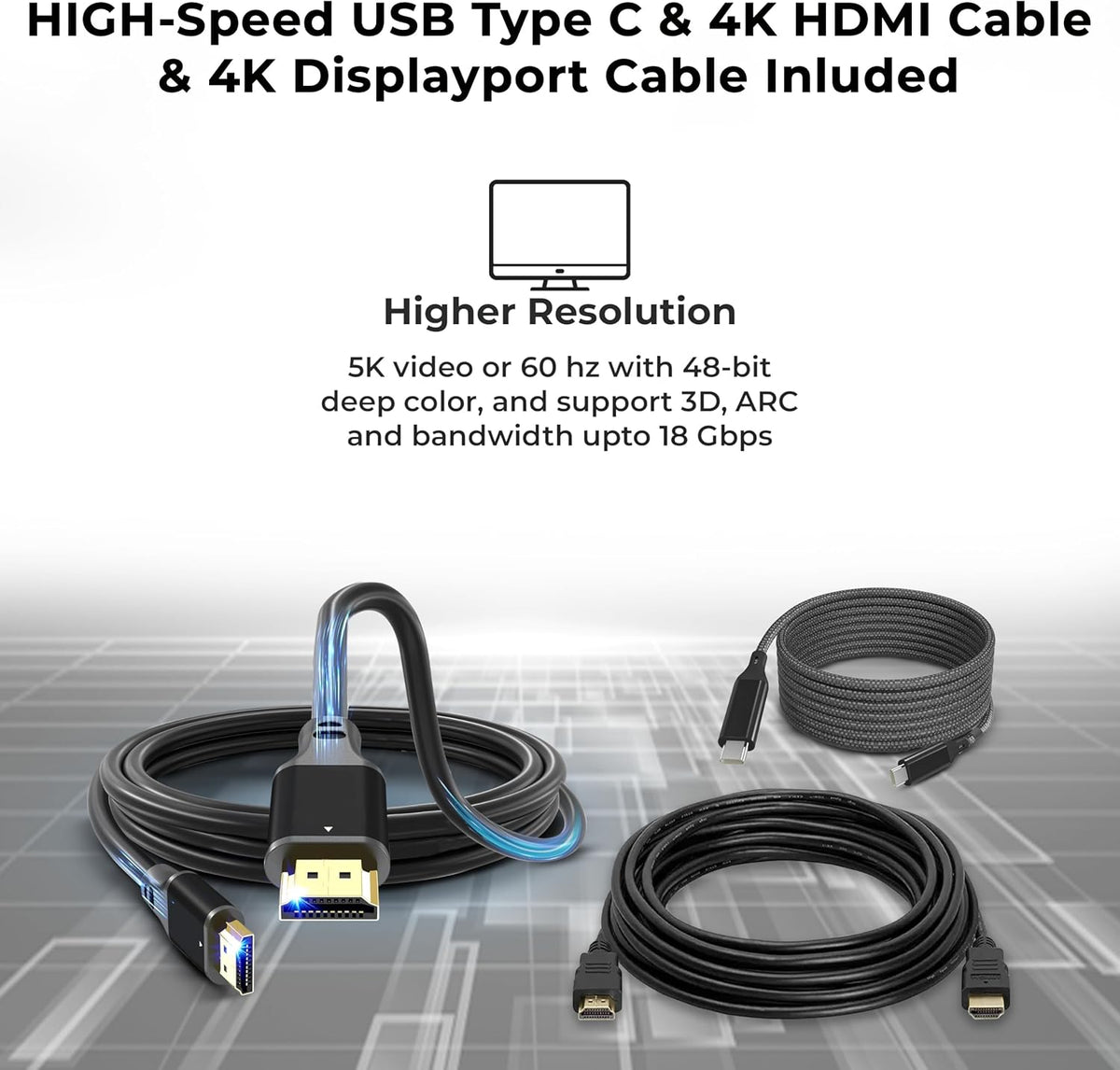 UD22 Dell Docking Station Dual Monitor Bundle - USB-C/USB-A Universal Dell Dock for Laptops with 130W Adapter + 4K HDMI Cable + 4K DisplayPort + USB-C Cable + Microfiber Cloth - Supports 4K Display