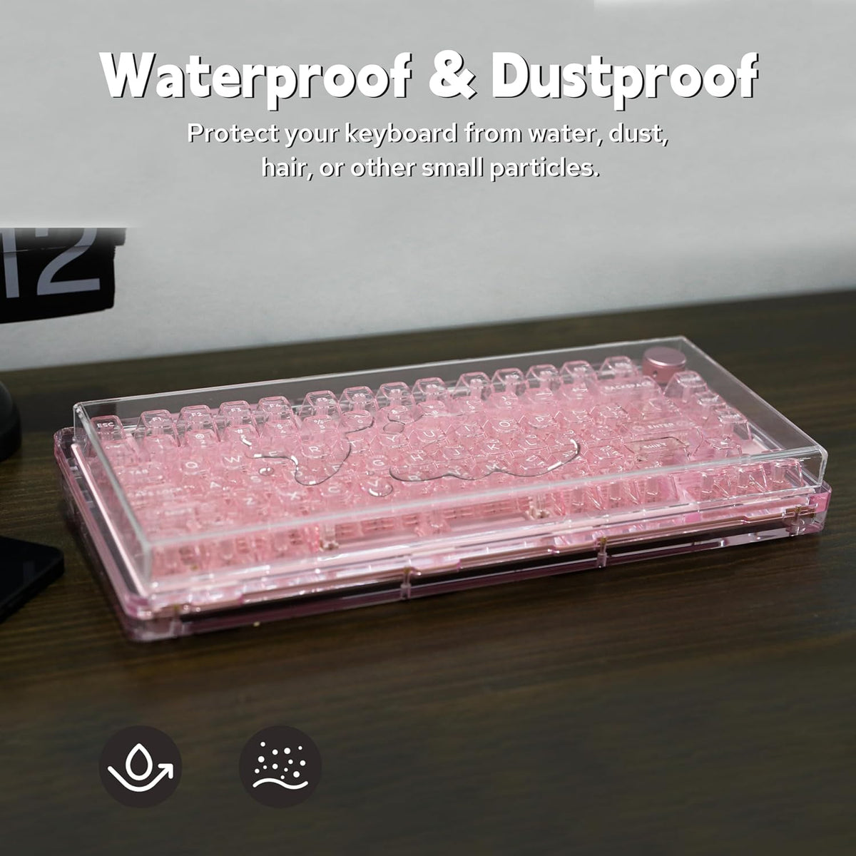 KiiBoom Premium Acrylic Transparent Keyboard Dust Cover, Waterproof, Anti-Dust, Anti-Cat Protector Cover Lid for Mechanical Keyboard (Clear, 12.6'' x 5.3'' x 0.78'')