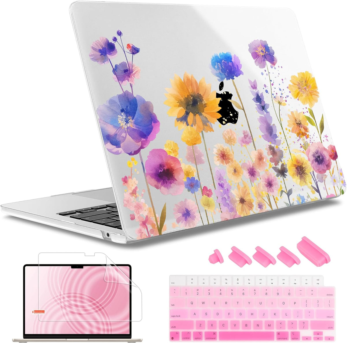 May Chen for MacBook Air 13.6 inch Case A3240 M4 A3113 M3 A2681 M2 with Retina Dispaly, 2025 2024 2023 2022 Release, Plastic Hard Shell Case with Screen Protector & Keyboard Cover, Watercolor Flower