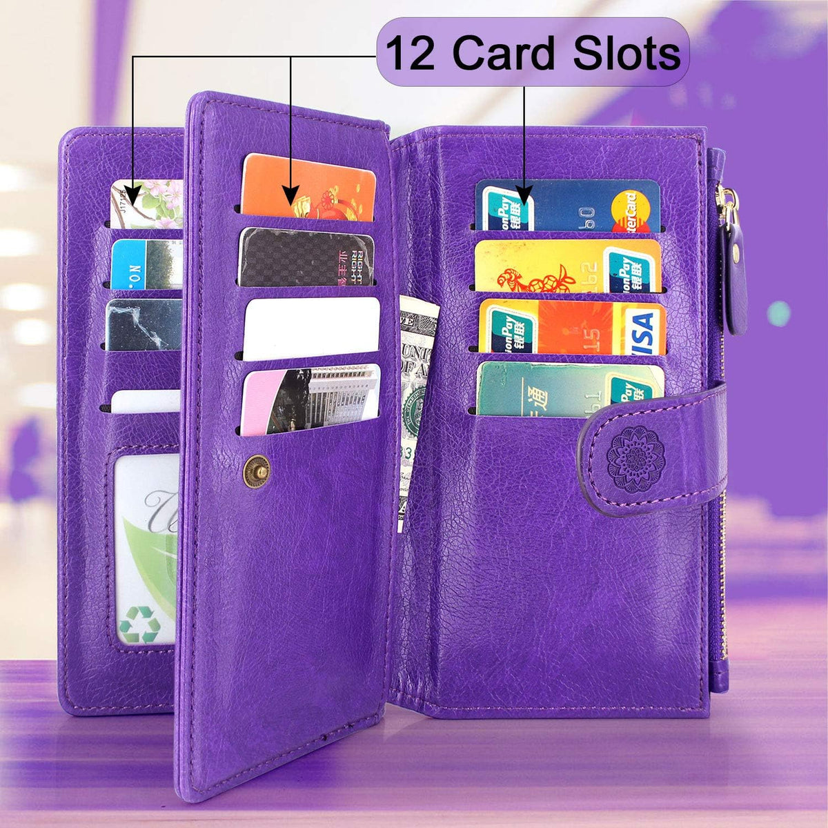 Harryshell Detachable Magnetic Zipper Wallet Case for Samsung Galaxy A32 5G, Purple Flower