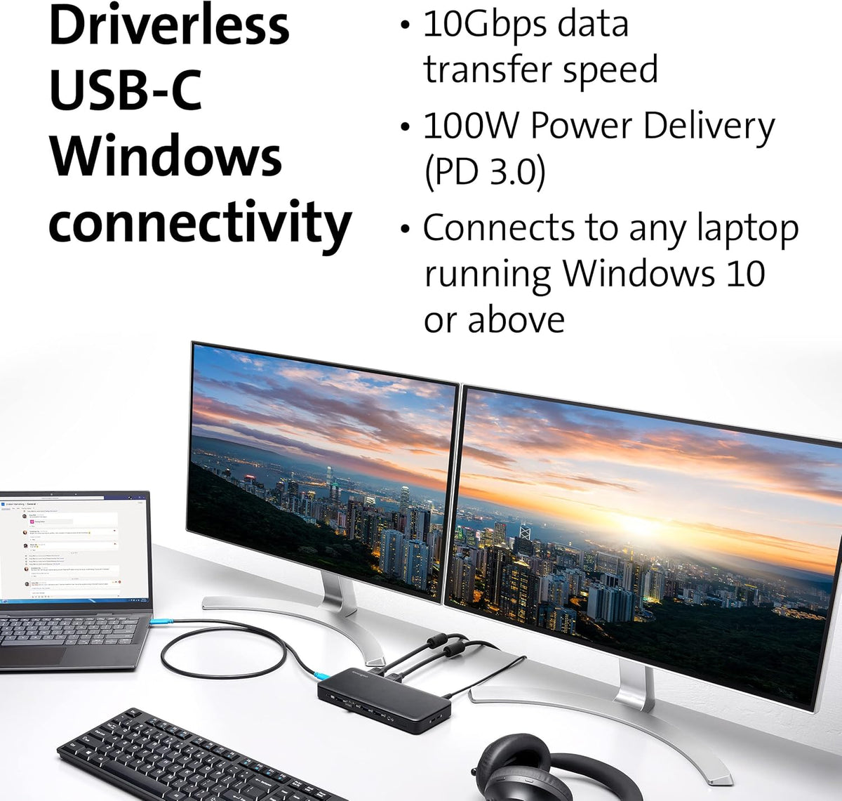 Kensington Triple Display USB-C Docking Station with 100W PD for Dell, HP, Lenovo, Acer, ASUS, Razer, Surface (Black)