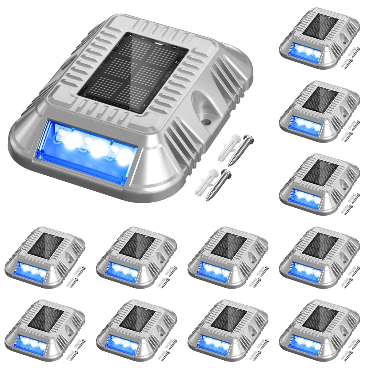 addlon Solar Dock Lights Marine 12 Pack, 2CCT Outdoor Driveway Marker Deck Lights, IP67 Waterproof, Solar Powered Deck Light for Pathway Warning Step