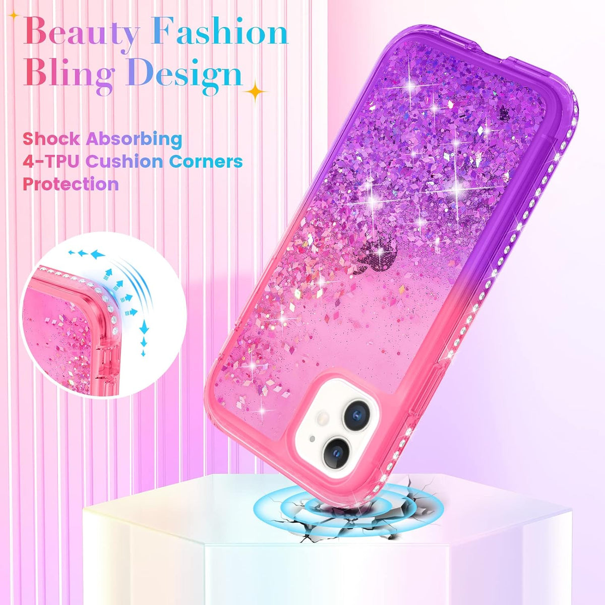 Ruky for iPhone 11 Glitter Case with Built-in Screen Protector, Full Body Rugged Liquid Cover, Shockproof Protective