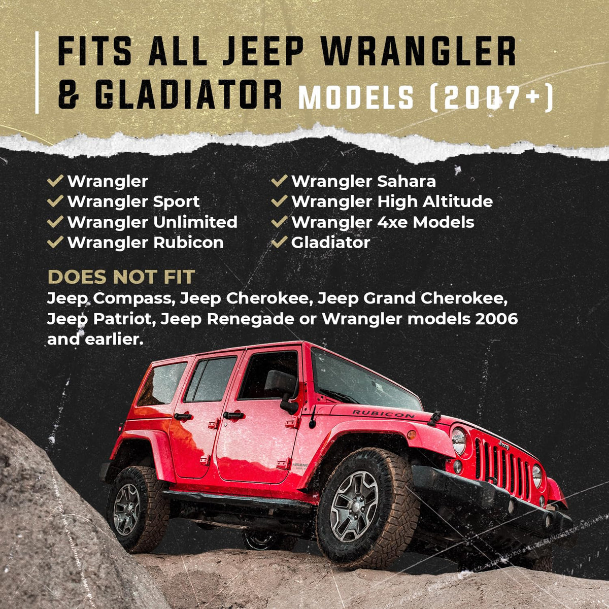 Ronin Factory Short Antenna for Jeep Wrangler Rubicon Gladiator Sahara Sport 4xe JK JL 2007-2023 Jeep Wrangler Accessories Jeep Gladiator Accessories