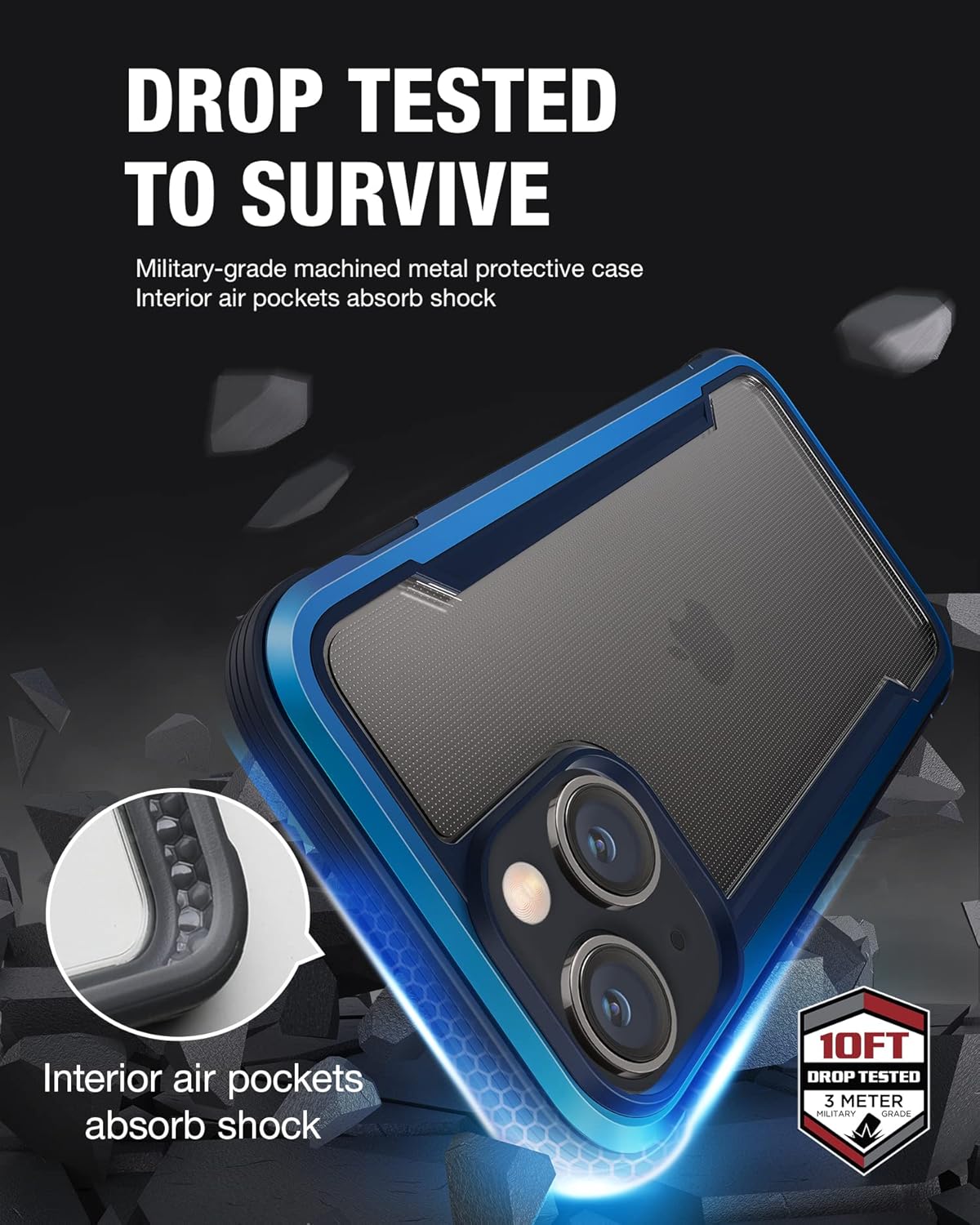 RAPTIC Shield Case for iPhone 14 Plus, Shockproof Clear Case, Military Grade 10ft Drop Tested, Durable Aluminum Frame,