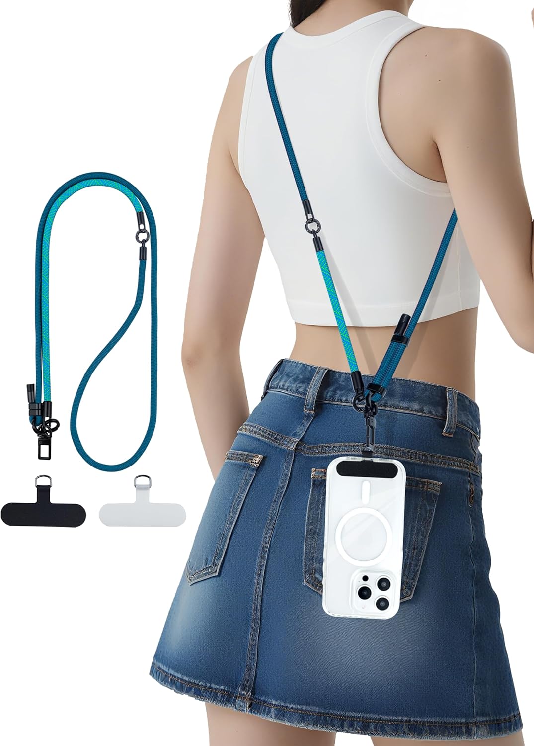 Phone Lanyard Crossbody, 3-in-1 Neck Strap& Wrist Strap, Adjustable Anti-Theft Lanyard with 2 Phone Tether Tabs, Universal Cell Phone Strap for iPhone& Android Case, Travel Essential, Teal