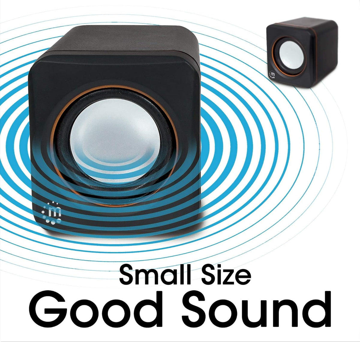 Manhattan USB Powered Stereo Speaker System, Small Size with Volume Control & 3.5 mm Aux Plug, Black Orange