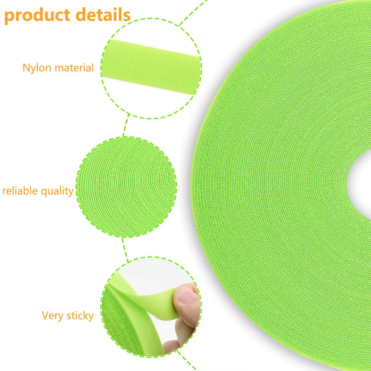 Saisn Reusable Fastening Tape Cable Ties 3/4 Inch Double Side Hook Roll (25 Yard, Green)