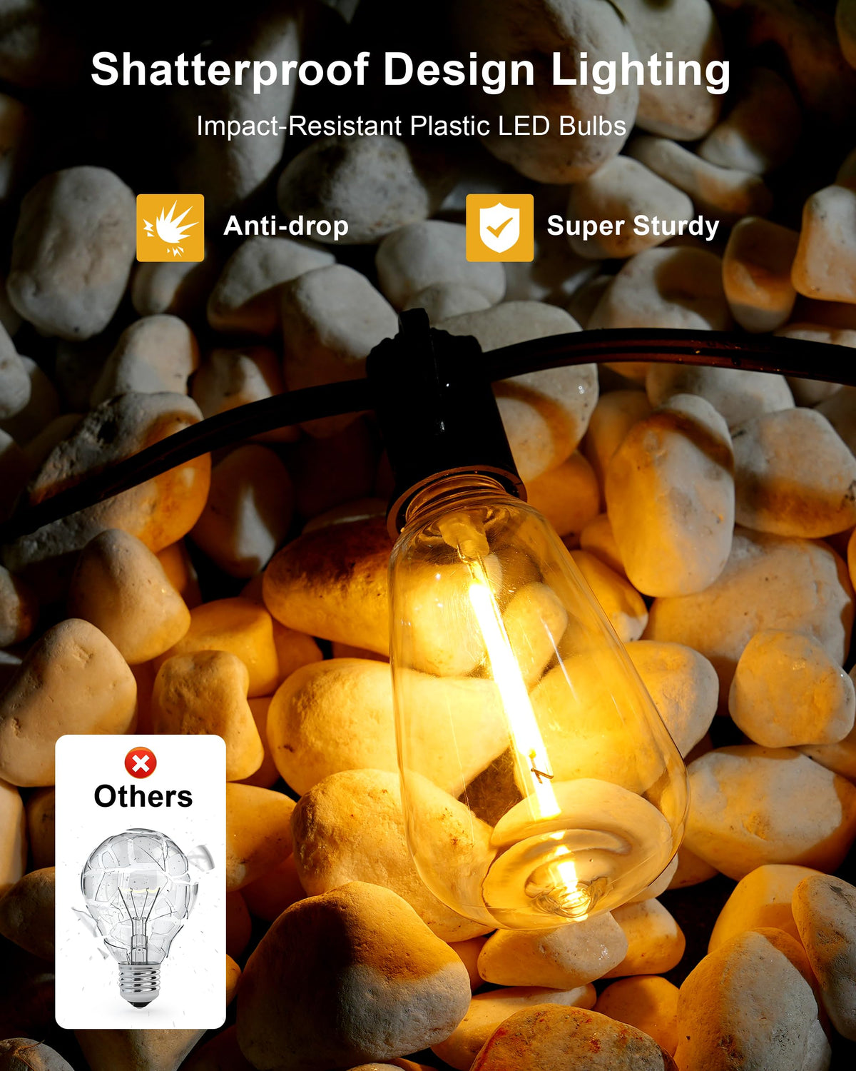 DELITOR Patio String Lights Plug in 50FT LED Outdoor String Lights with IP65 Waterproof 27 Bulbs, Connectable Dimmable Edison ST38 Outside Lights