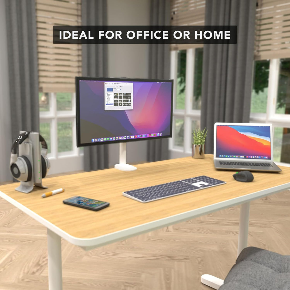 Mount-It! White Single Monitor Stand – Adjustable Desk Arm for Computer Screens – VESA Compatible Holder Up to 32" 19.8 lbs – 360° Rotation, 160° Swivel, 40° Tilt – Space-Saving Clamp & Grommet Base
