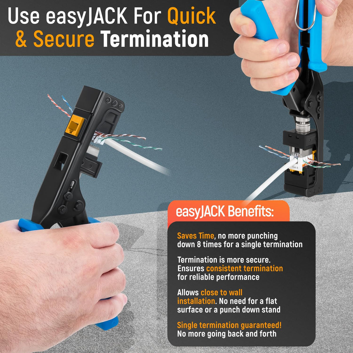 Everest 90° Angled RJ45 Cat6 Keystone Jacks 100-Pack in Yellow - Slim Profile Female RJ45 Connectors - Cat 6 Keystone Jack - Compatible with 90° Angled Speed Termination Tool - easyJACK (B094WB91H3)