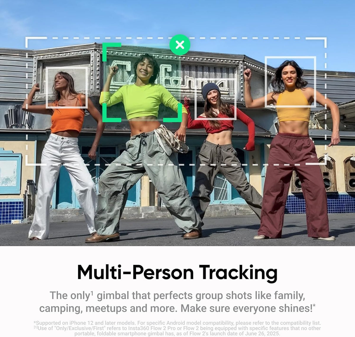 Insta360 Flow 2 Grey - Foldable AI Phone Gimbal, AI Tracking, Multi-Person Tracking, Built-in Tripod/Selfie Stick, Remote Control, iPhone/Android Portable Stabilizer
