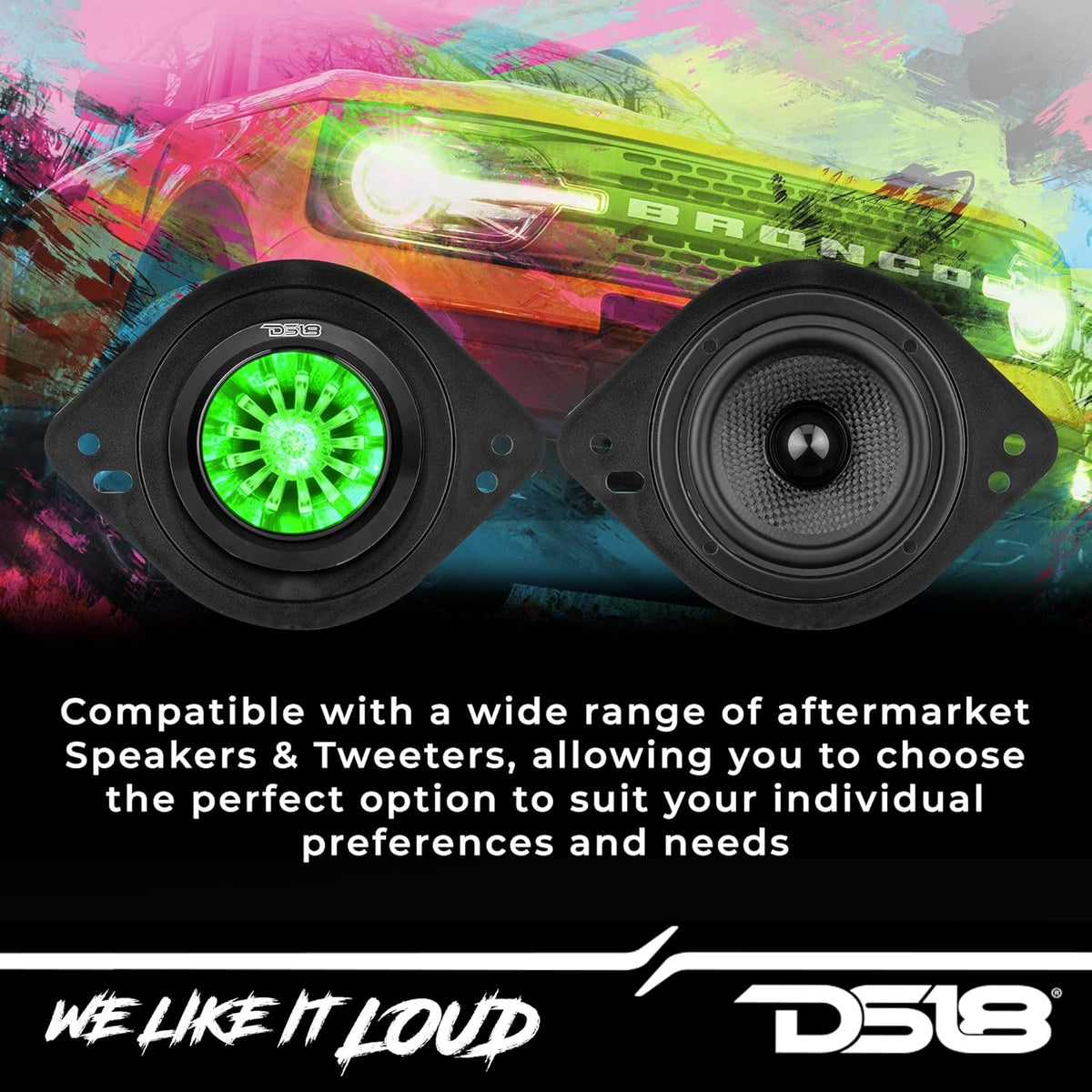 DS18 BRO-DA Bronco Dashboard Speaker Adapter for 1.7”, 2.9”, and 3.6” Tweeters or Midrange Speakers, Ford Bronco