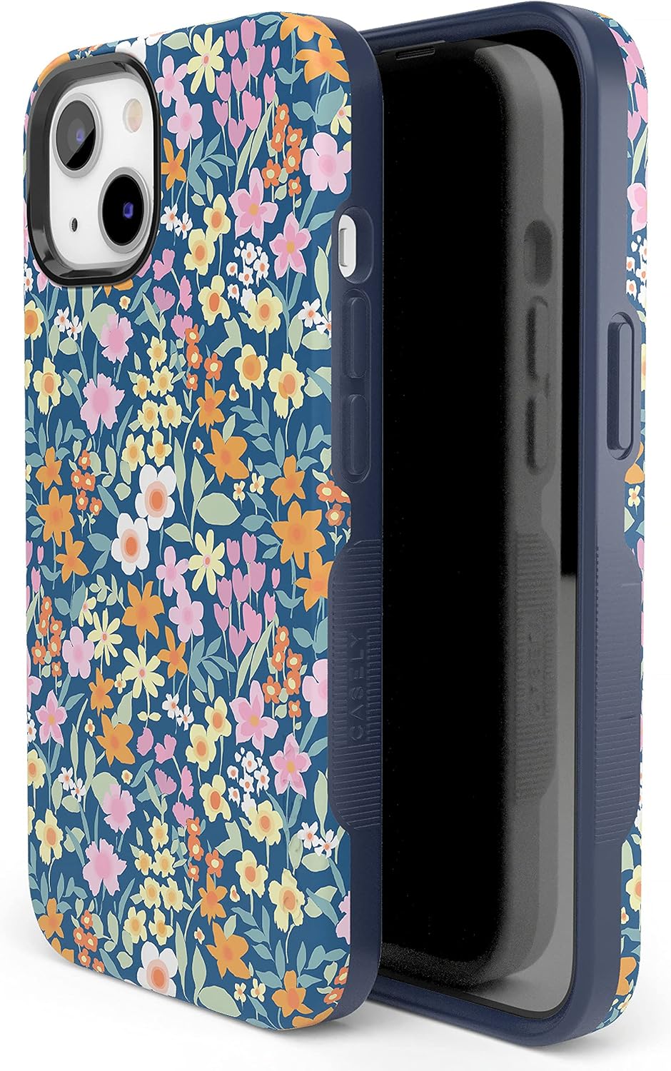 Casely iPhone 14 Plus Case | Navy Floral Full Bloom | Compatible with MagSafe