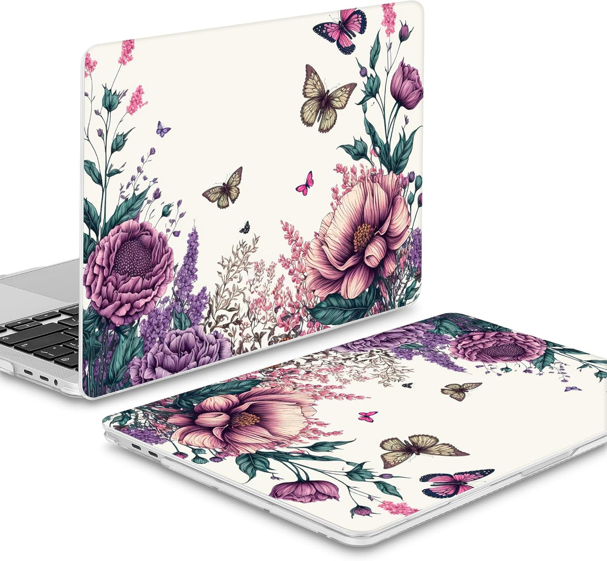 Mektron Designed Case for MacBook Pro 16 Inch A2141 Cover 2019 Release 16" with Liquid Retina Display/Touch ID, Plastic Hard Shell with Keyboard Skin & Screen Protector, Butterfly Flower C077