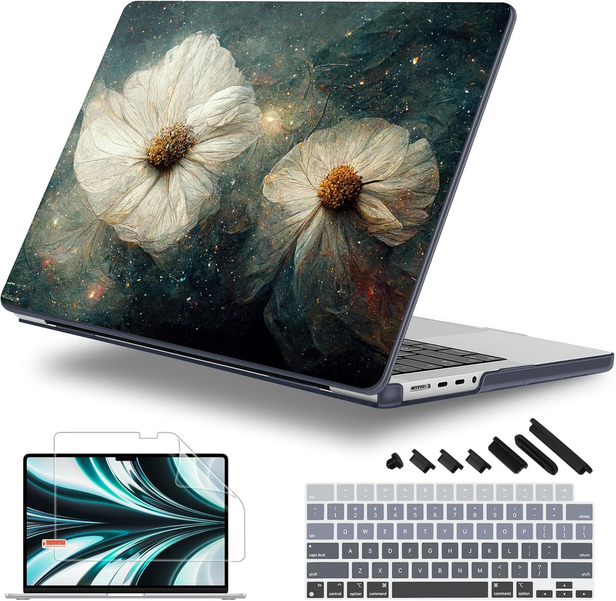 for MacBook Pro 16 inch Case 2021 2022 2023 2024 Release A3186 A3403 M4 A2991 M3 A2780 M2 A2485 M1 Pro/Max, Hard Shell Case with Screen Protector & Keyboard Cover, Sky Flower