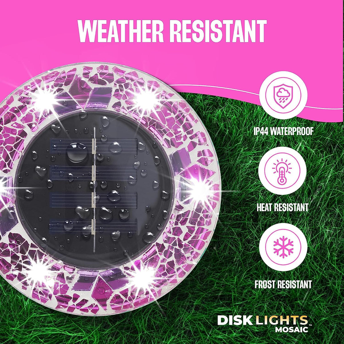 Mosaic Solar Pathway Lights - 8PK Waterproof Outdoor Solar Landscape Lights for Yard, Driveway & Walkway - Pink