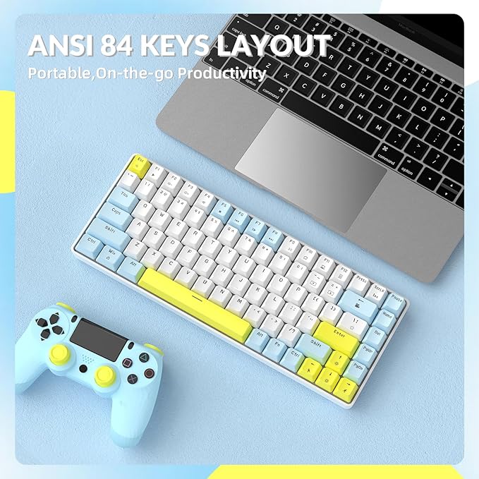 K84 75% Mechanical Gaming Keyboard84 Keys TKL Layout Compact KeyboardHot Swappable18 LED BacklitAnti-ghostingwith Pro Coiled USB-C CableErgonomicPortablefor PCMac (LemonRed Switch)