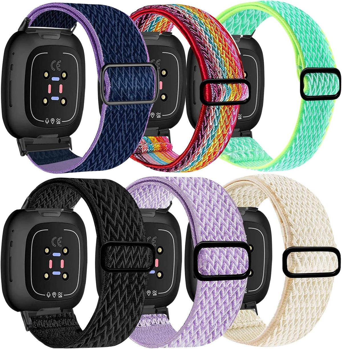 Elastic Bands for Fitbit Versa 4 & Sense 2, Adjustable Stretchy Straps Replacement for Versa 3 & Sense Bands