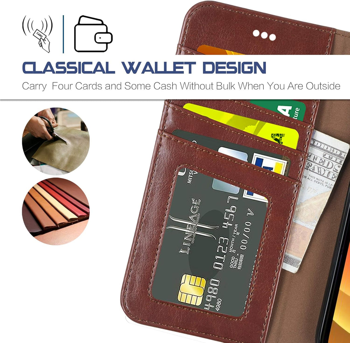 Arae Wallet Flip Cover Case with Card Holder for iPhone 12/12 Pro (6.1"), Brown