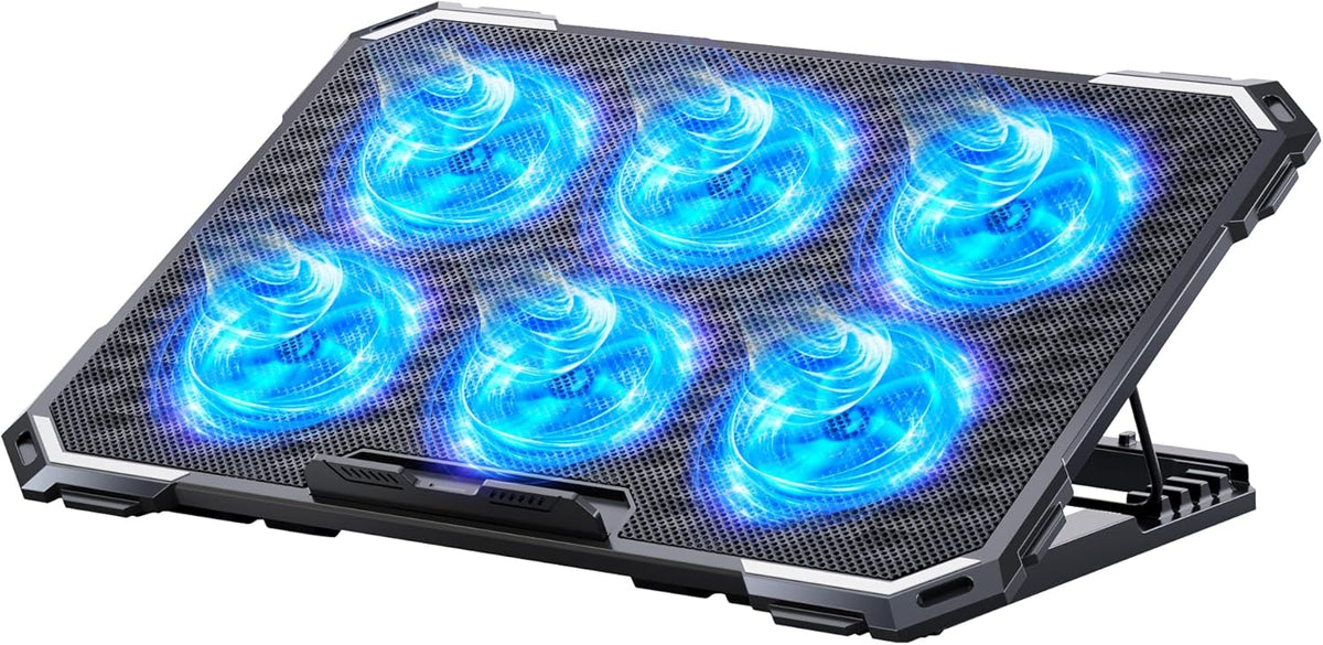 ICE COOREL Laptop Cooling Pad with 6 Cooling Fans, Cooling Pad for Laptop Fan 13-15.6 Inch, Laptop Cooler Stand with 6 Height Adjustable, Notebook Cooler Pad with Two USB Port