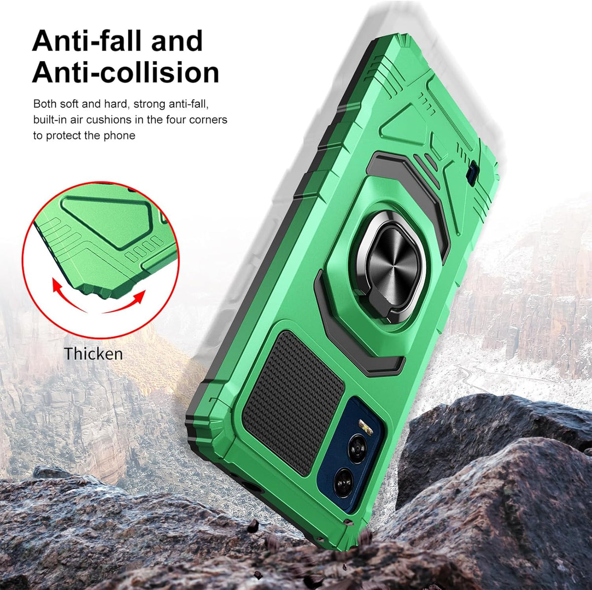 Ailiber Heavy Duty Phone Case for BLU View Speed B1550VL, with Screen Protector & Ring Kickstand, Green.
