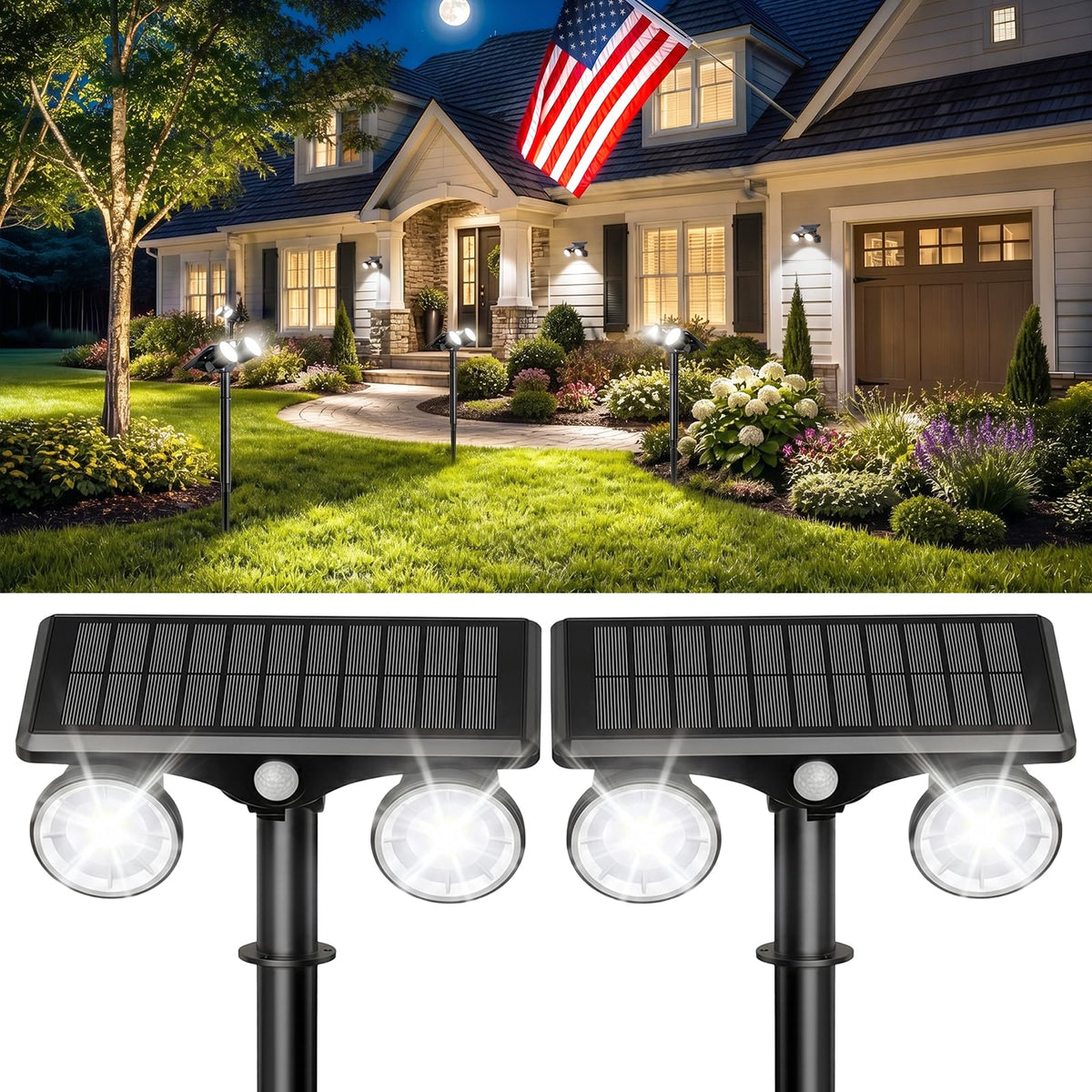 POOWUUDT Solar Spot Lights Outdoor Waterproof 2Pack,Solar Uplights Motion Sensor Landscape Lighting for Outside Yard Garden Pathway,Solar Tree