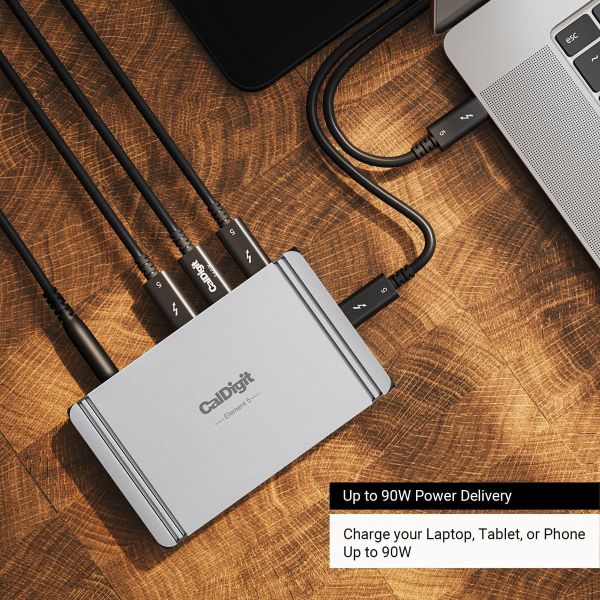 CalDigit E5 - Thunderbolt 5 Element 5 Hub - 9-Port, 4xThunderbolt 5/USB4 v2 Ports, 3xUSB-A & 2xUSB-C 10Gb/s Ports, Single 8K, Dual 6K/8K, or Dual 4K@240Hz Displays, 90W Charging, 0.8m Cable 180W PSU