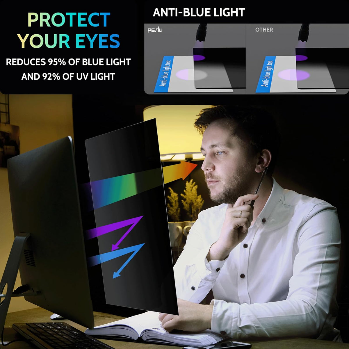 [2 Pack] 24 Inch Privacy Screen for Computer Monitor 16:10 Aspect Ratio, Eye Protection Anti Blue Light Glare Shield, 24inch Removable Black Blackout Anti Spy Desktop Security Private Filter