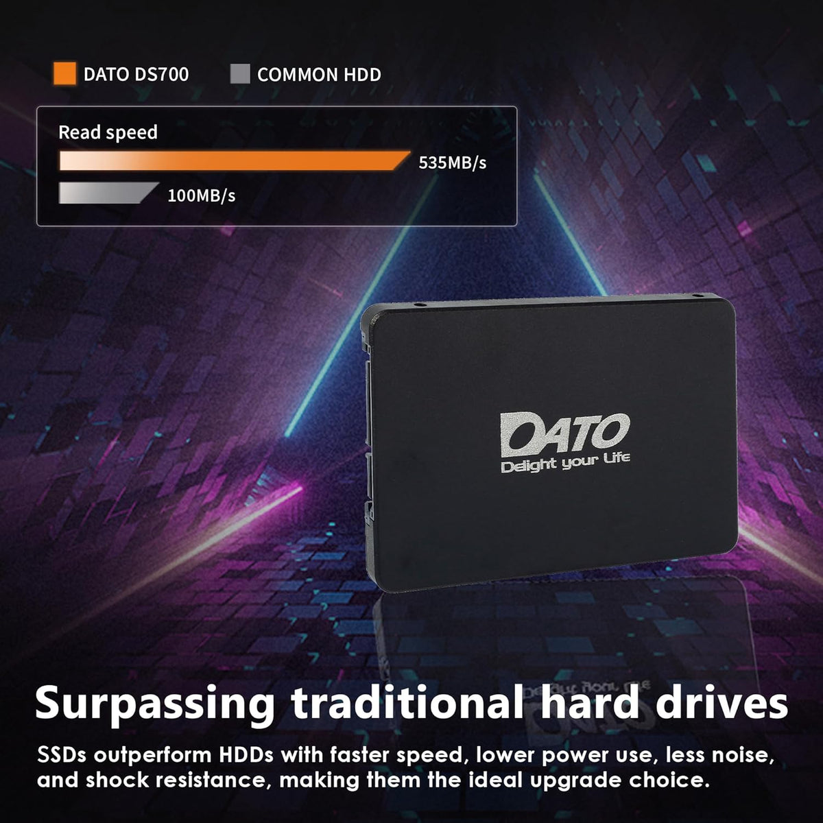 DATO 1TB SSD 2.5" SATA III Internal Solid State Drive, 3D NAND, SLC Cache, Up to 535/500 MB/s, Compatible with Laptop & PC Desktop